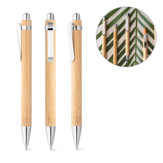Bamboo ball pen with metal clip 81163