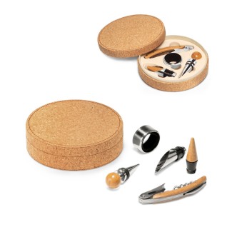 Wood and metal wine set in cork box 94119 Wood and metal wine set in cork box 94119
