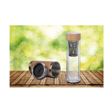 Стъклена бутилка с бамбукова капачка - 1343 Стъклена бутилка с бамбукова капачка - 1343