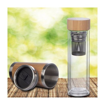 Стъклена бутилка с бамбукова капачка - 1343 Стъклена бутилка с бамбукова капачка - 1343