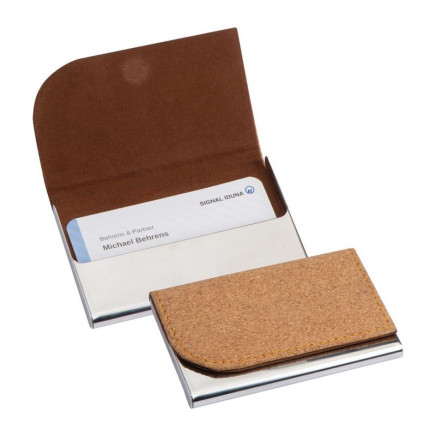 Metal Business Card Holder with cork Surface - 2266