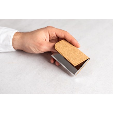 Metal Business Card Holder with cork Surface - 2266