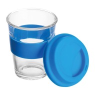 Glass mug with silicon sleeve and lid - 257204 Glass mug with silicon sleeve and lid - 257204