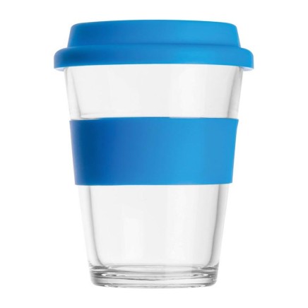 Glass mug with silicon sleeve and lid - 257204 Glass mug with silicon sleeve and lid - 257204