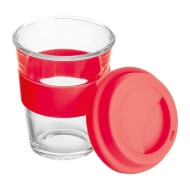Glass mug with silicon sleeve and lid - 257205 Glass mug with silicon sleeve and lid - 257205