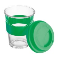 Glass mug with silicon sleeve and lid - 257209 Glass mug with silicon sleeve and lid - 257209
